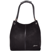 Womens Real Leather Suede Shoulder Hobo Bag Casual Outgoing Handbag A7153 Black
