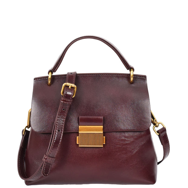 Womens Real Leather Handbag Small Evening Outgoing Fashion Tote Bag A776 Brown-9
