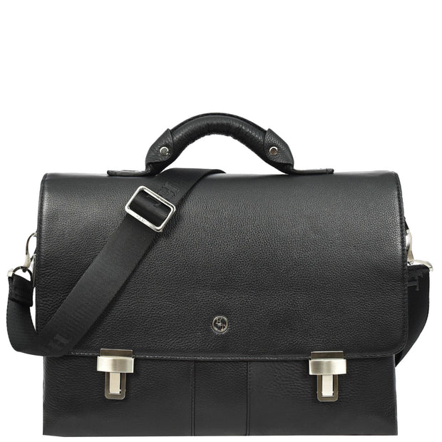 Mens Premium Leather Briefcase Shoulder Bag 15inch Laptop Organiser Satchel Bag A513 Black