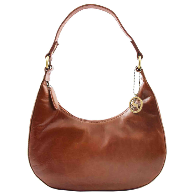 Classic Shoulder Hobo Real Leather Zip Bag GEMMA Cognac 7