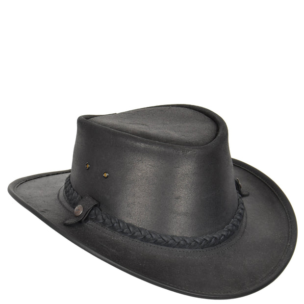 Real Leather Handmade Stylish Cowboy Australian Bush Hat Black-1