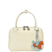 Womens Leather Mini Handbag with Rocking Horse Charm Girls Casual Fashion Tote Lori White