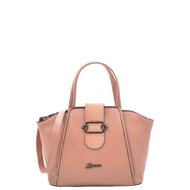 Womens Real Leather Handbag Croc Trim Casual Outgoing Fashion Tote Bag A6058 Rose