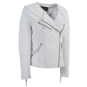 Womens Coat Genuine Leather Biker Jacket Cross Zip Cora White