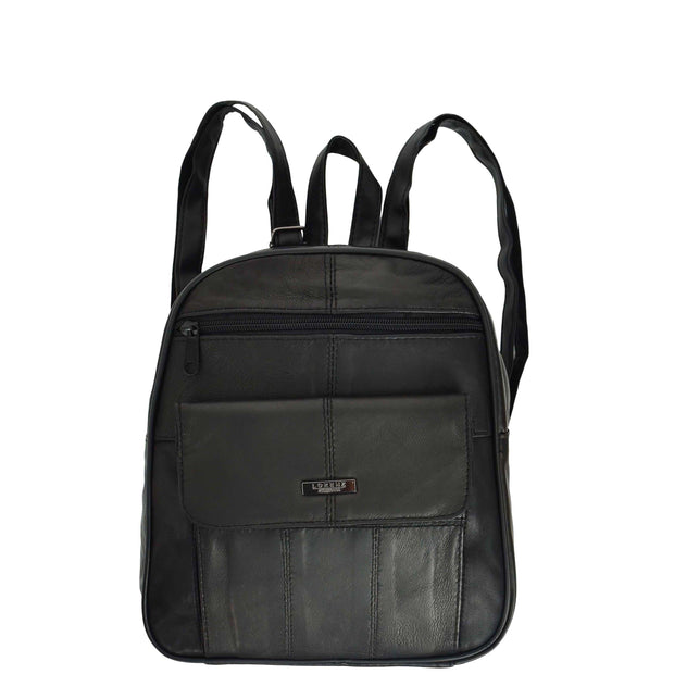 Womens Leather Backpack Soft Black Casual Multi Pockets Organiser Rucksack A195