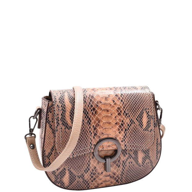 Womens Snake Print Leather Crossbody Saddle Bag Small Casual Handbag A2063 Taupe