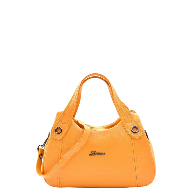 Womens Leather Handbag Twin Zip Top Casual Fashion Tote Grab Bag A850 Yellow