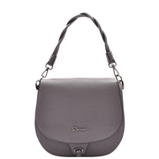 Womens Premium Leather Shoulder Saddle Bag Multi Pocket Handbag A6080 Grey