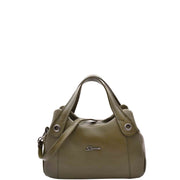 Womens Leather Handbag Twin Zip Top Casual Fashion Tote Grab Bag A850 Olive