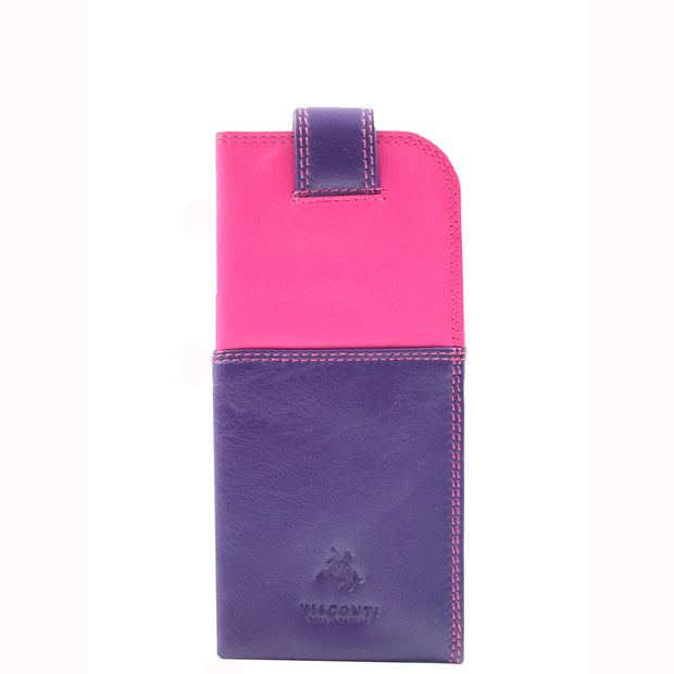 Real Soft Leather Glasses Case Multicoloured Unisex Slip-in Spectacles Cover Berry Multi Azure