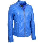 Womens Genuine Leather Biker Jacket Zip Casual Naomi Blue 1