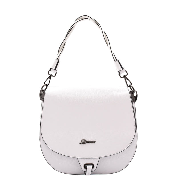 Womens Premium Leather Shoulder Saddle Bag Multi Pocket Handbag A6080 White