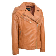 Womens Leather Biker Jacket Cross Zip Style Tina Tan 1
