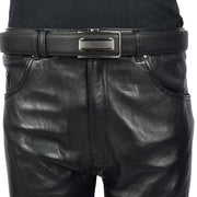 Men's Real Leather Automatic Ratchet Belt with Sliding Buckle Casual Style A02 Black