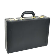 Classic Attache Case Faux Leather Dual Lock Briefcase Business Bag Diplomat Black