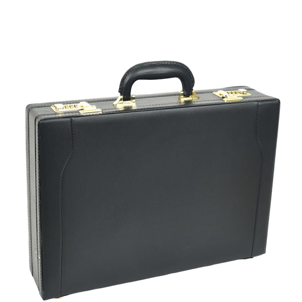 Classic Attache Case Faux Leather Dual Lock Briefcase Business Bag Diplomat Black