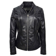 Womens Genuine Leather Biker Jacket Zip Casual Naomi Black 1