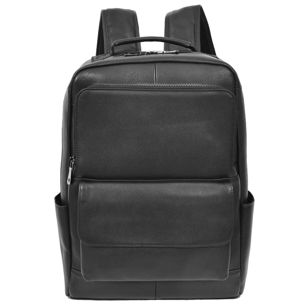 Leather Backpack Laptop Organiser Rucksack Black