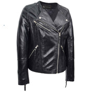 Womens Coat Genuine Leather Biker Jacket Cross Zip Cora Black 1
