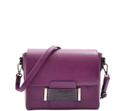Womens Leather Messenger Bag Croc Trim Cross Body Fashion Handbag A2045 Purple