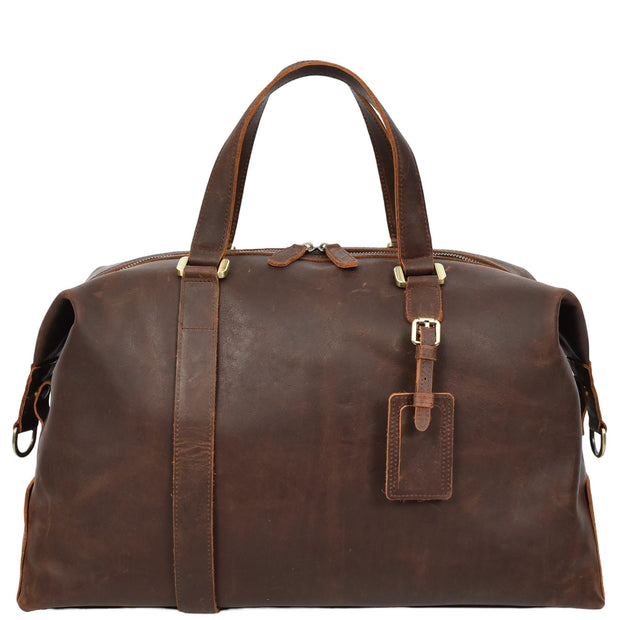 Real Leather Holdall Mid-Size Padded Laptop Section Weekend Travel Duffle Bag A007 Rust Brown