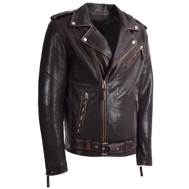 Mens Real Leather Biker Jacket Zip Brando New Zealand Sheep Anthony Brown 1
