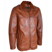 Leather Coat Detachable Collar Lining Mens Tyson Cognac 1