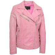 Womens Leather Biker Jacket Cross Zip Style Tina Pink 1