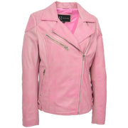 Womens Leather Biker Jacket Cross Zip Style Tina Pink 1