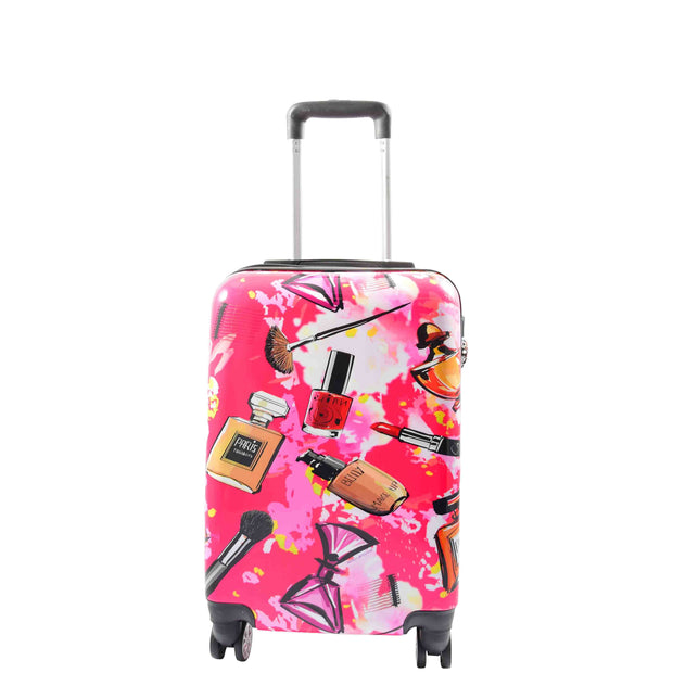 Cabin Size 4 Wheel Luggage Hard Shell Makeup Print Suitcase