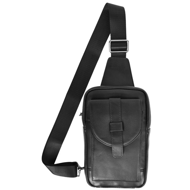 Real Leather Holster Chest Pack Casual Cross Body Sling Travel Organiser Bag A710 Black-6