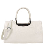 Womens Leather Handbag Croc-Print Casual Fashion Top Handle Tote Bag A880 Off White-5