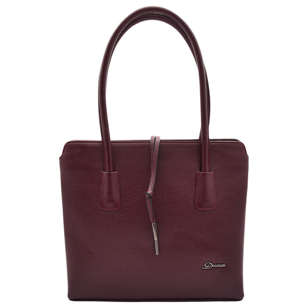 Womens Genuine Leather Shoulder Bag A4 Size Classic Handbag A062 Burgundy