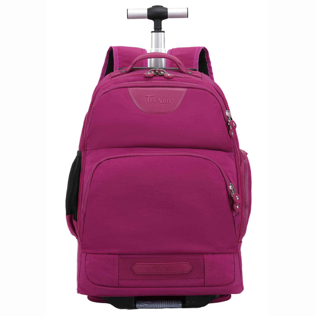Rolling Backpack with Wheels, Laptop Travel Rucksack Multiple Compartments for Hiking, Camping, Business Casual Travel Cabin Size Bag Flack Purple
