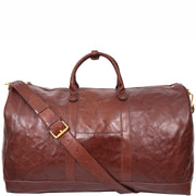 Genuine Veg Tan Leather Holdall Travel Duffle Weekender Bag Roam Brown