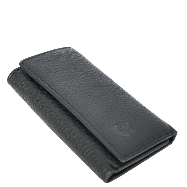 Real Leather Tri-Fold Key Case Wallet With Multiple Key Holders Pouch A168 Black