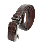 Mens Premium Leather Croc-Pattern Adjustable Ratchet Buckle Belt Daily Wear A03 Brown