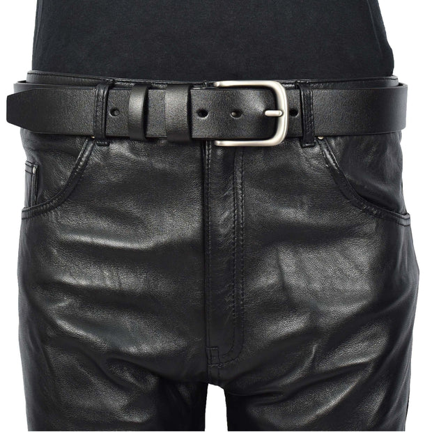 Mens Real Leather Pin Buckle Belt For Jeans Work Everyday Use Classic Style A05 Black