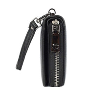 Real Leather Large Capacity Clutch Purse Zip Around Mobile Cards Glasses Organiser Travel Wallet A196 Black