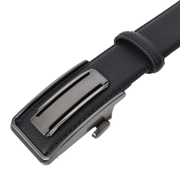 Men's Real Leather Automatic Ratchet Belt with Sliding Buckle Casual Style A02 Black