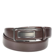 Men's Real Leather Automatic Ratchet Belt with Sliding Buckle Casual Style A02 Brown