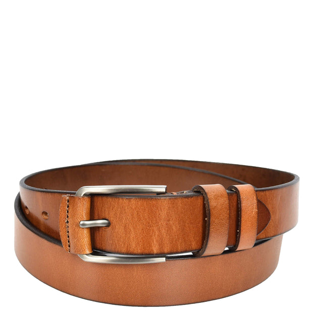 Men's Genuine Leather Belt Classic Buckle Design Multiple Colours Casual Style A008 Tan