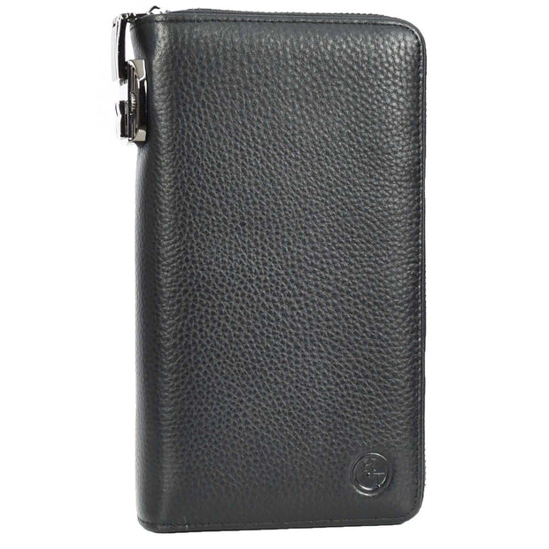 Real Leather Clutch Dual Zipper Large Size Lockable Purse Organiser Travel Wallet A213 Black