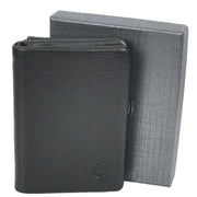 Mens Real Leather Bi-Fold Slim Wallet Coins Cards Banknotes Classic Style A162 Black
