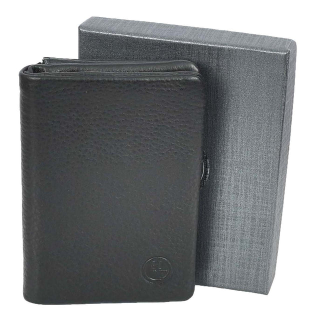 Mens Real Leather Bi-Fold Slim Wallet Coins Cards Banknotes Classic Style A162 Black