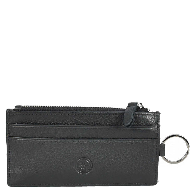 Genuine Leather Large Lightweight Key Case Wallet Car Key Holder Zipper Pouch A633 Black