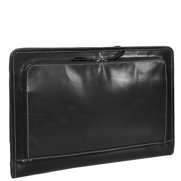 Black Leather Folio Bag A4 Document Underarm Portfolio Case - Stanford