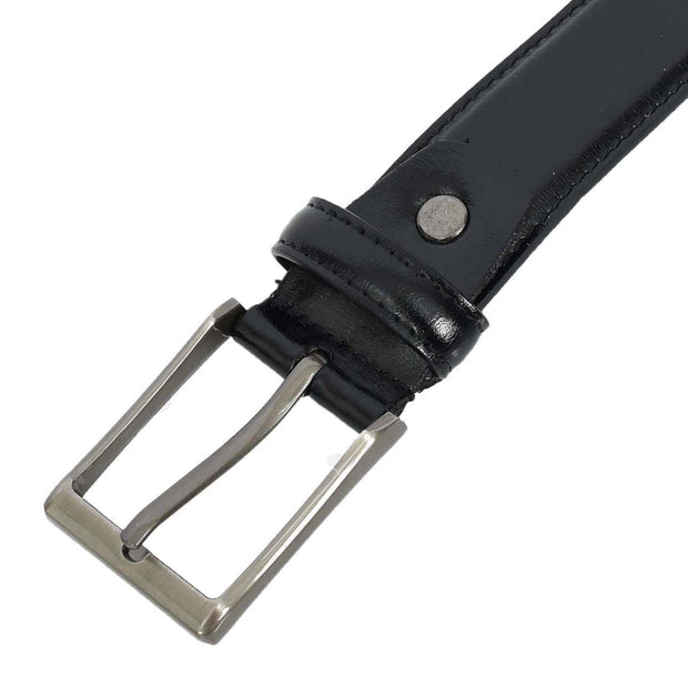 Mens Real Leather Pin Buckle Belt With Stitch Details Classic Style A01 Black