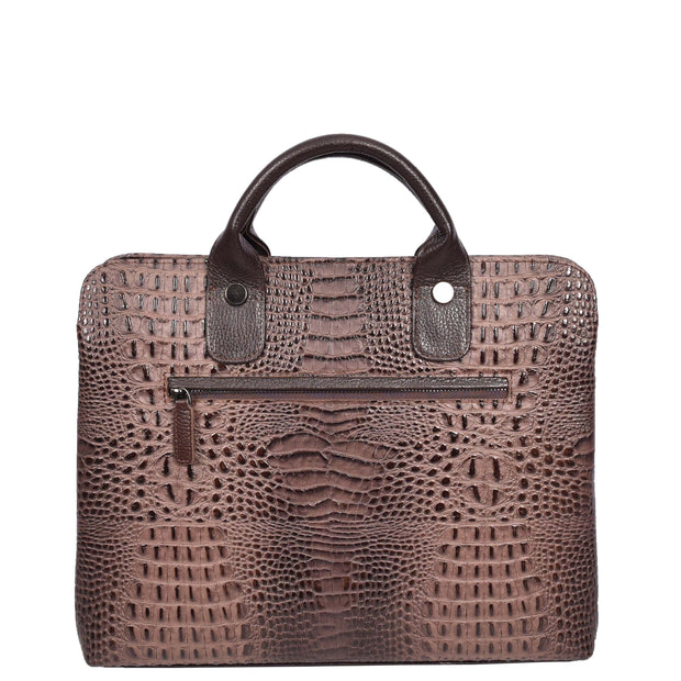 Women's Real Leather Croc-Print Shoulder Bag A4 Size Work Fashion Handbag A293 Brown-2