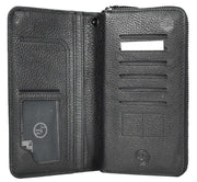 Leather Long Evelope Clutch Purse with Multi- Compartments Card Cash ID Card Travel Wallet A211 Black